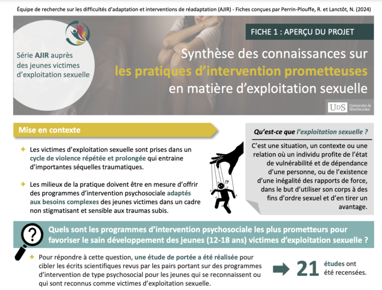 Quelles sont les pratiques d’intervention prometteuses en matière d’exploitation sexuelle ? 